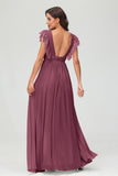 Cap Sleeves Chiffon Formal Evening Dress Floor Length Pleated Bridesmaid Dresses Gowns