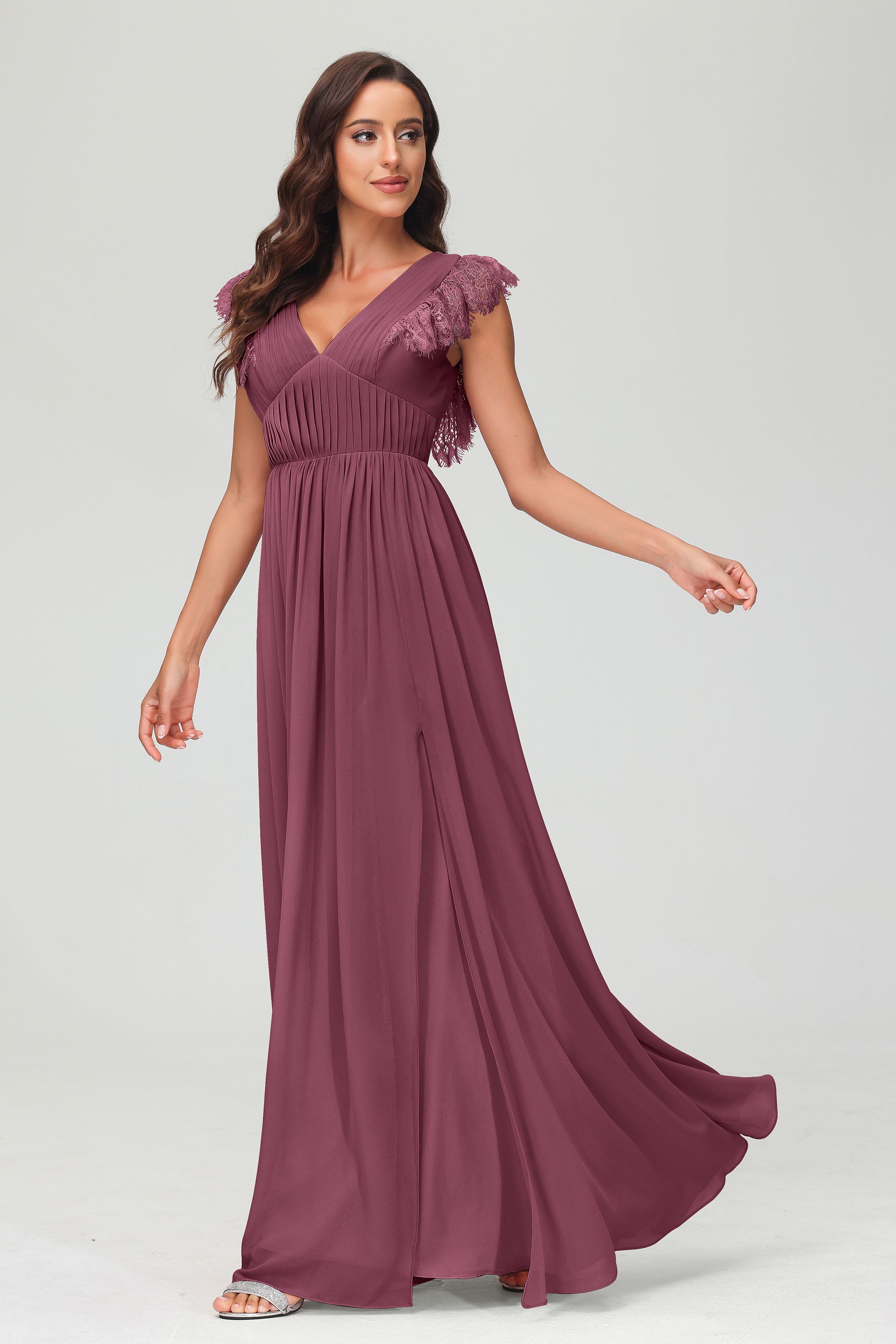 Cap Sleeves Chiffon Formal Evening Dress Floor Length Pleated Bridesmaid Dresses Gowns