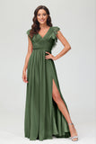 Cap Sleeves Chiffon Formal Evening Dress Floor Length Pleated Bridesmaid Dresses Gowns