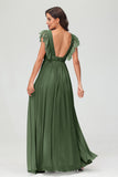 Cap Sleeves Chiffon Formal Evening Dress Floor Length Pleated Bridesmaid Dresses Gowns