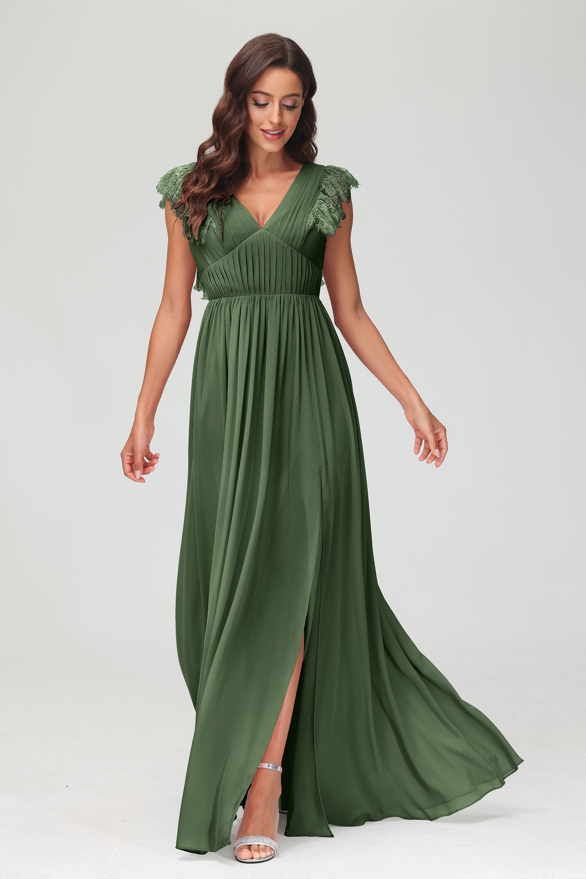 Cap Sleeves Chiffon Formal Evening Dress Floor Length Pleated Bridesmaid Dresses Gowns