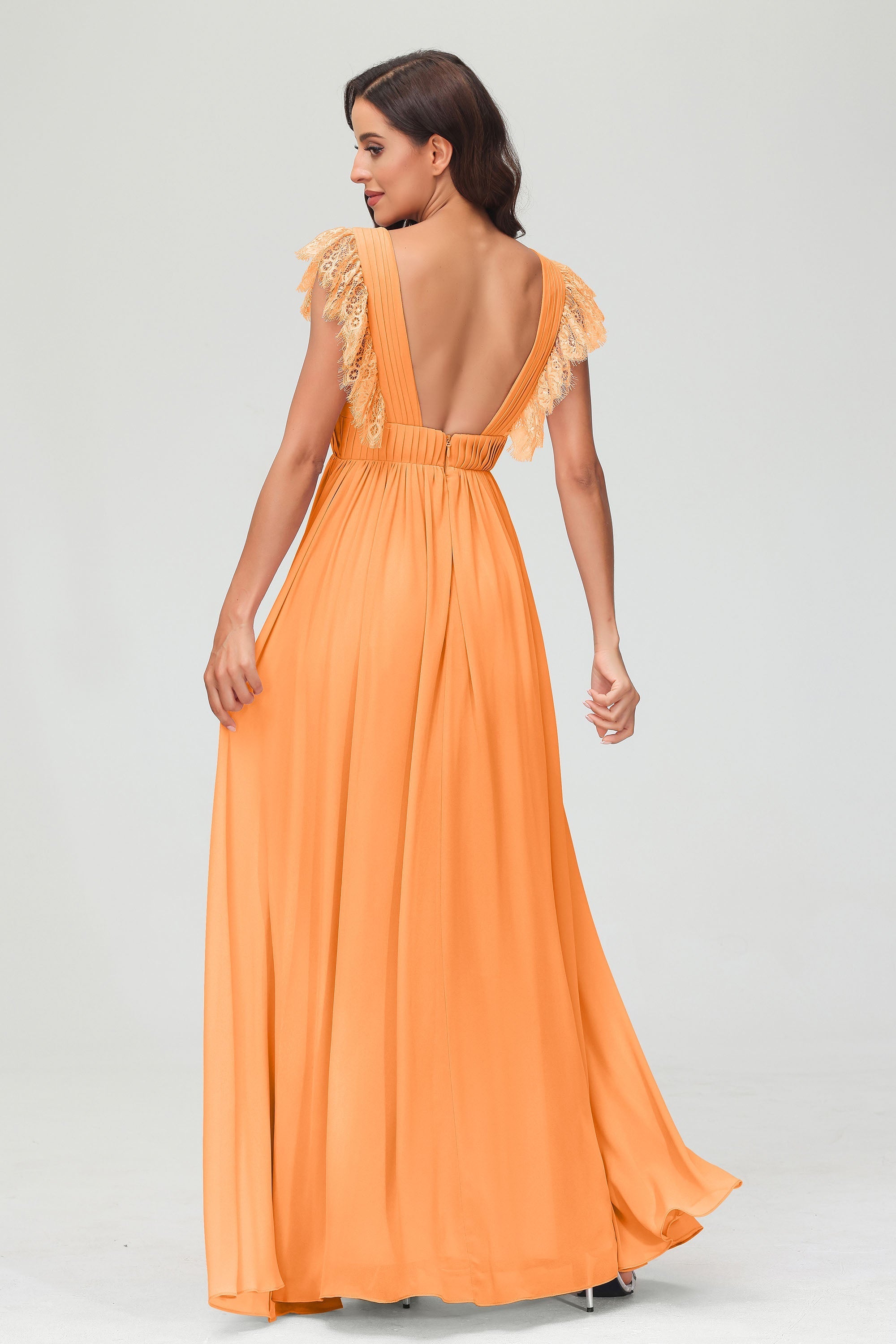 Cap Sleeves Chiffon Formal Evening Dress Floor Length Pleated Bridesmaid Dresses Gowns