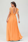 Cap Sleeves Chiffon Formal Evening Dress Floor Length Pleated Bridesmaid Dresses Gowns