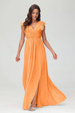 Cap Sleeves Chiffon Formal Evening Dress Floor Length Pleated Bridesmaid Dresses Gowns