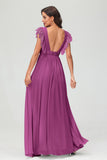 Cap Sleeves Chiffon Formal Evening Dress Floor Length Pleated Bridesmaid Dresses Gowns
