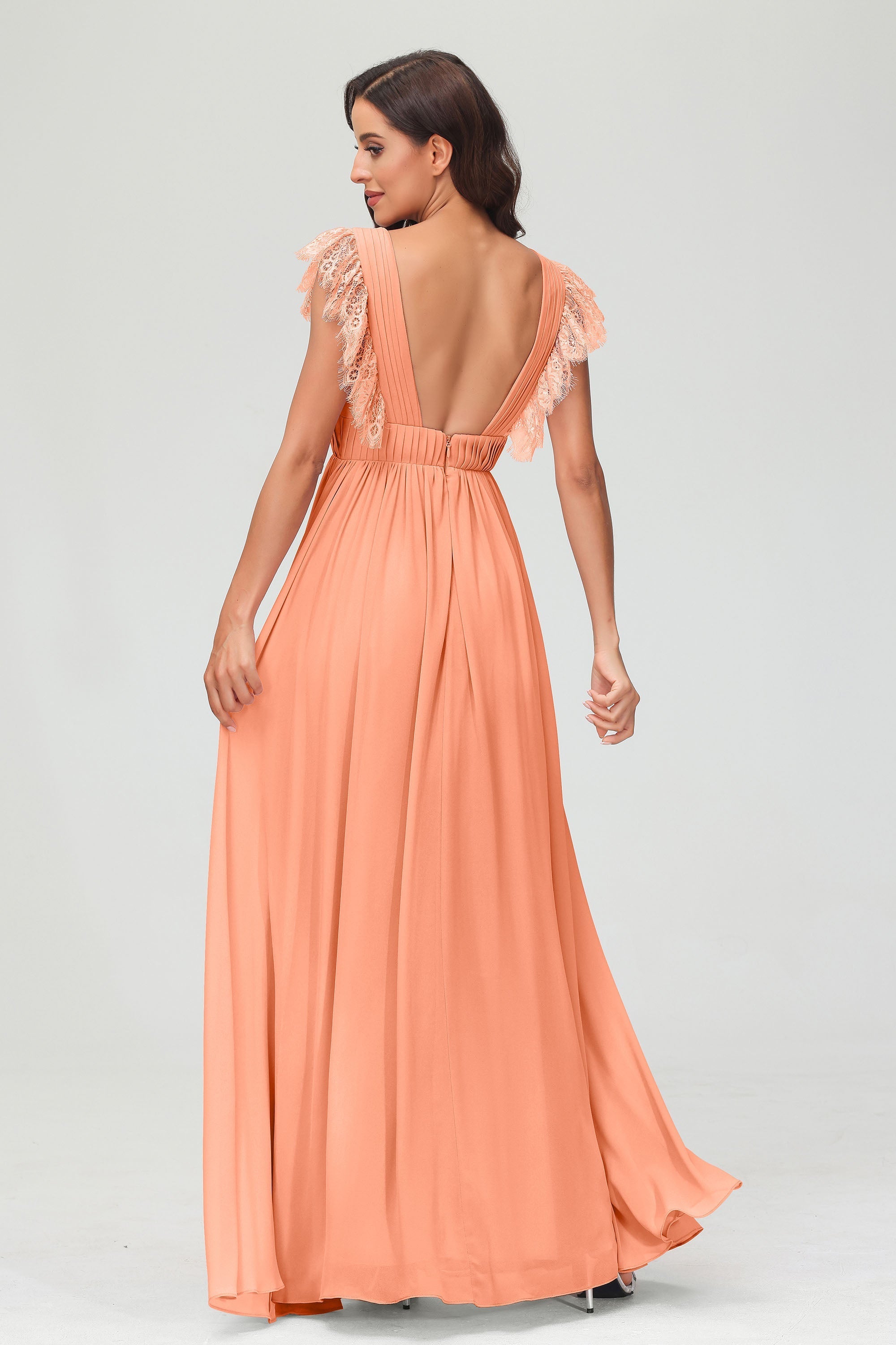 Cap Sleeves Chiffon Formal Evening Dress Floor Length Pleated Bridesmaid Dresses Gowns