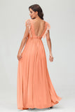 Cap Sleeves Chiffon Formal Evening Dress Floor Length Pleated Bridesmaid Dresses Gowns