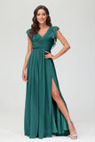 Cap Sleeves Chiffon Formal Evening Dress Floor Length Pleated Bridesmaid Dresses Gowns