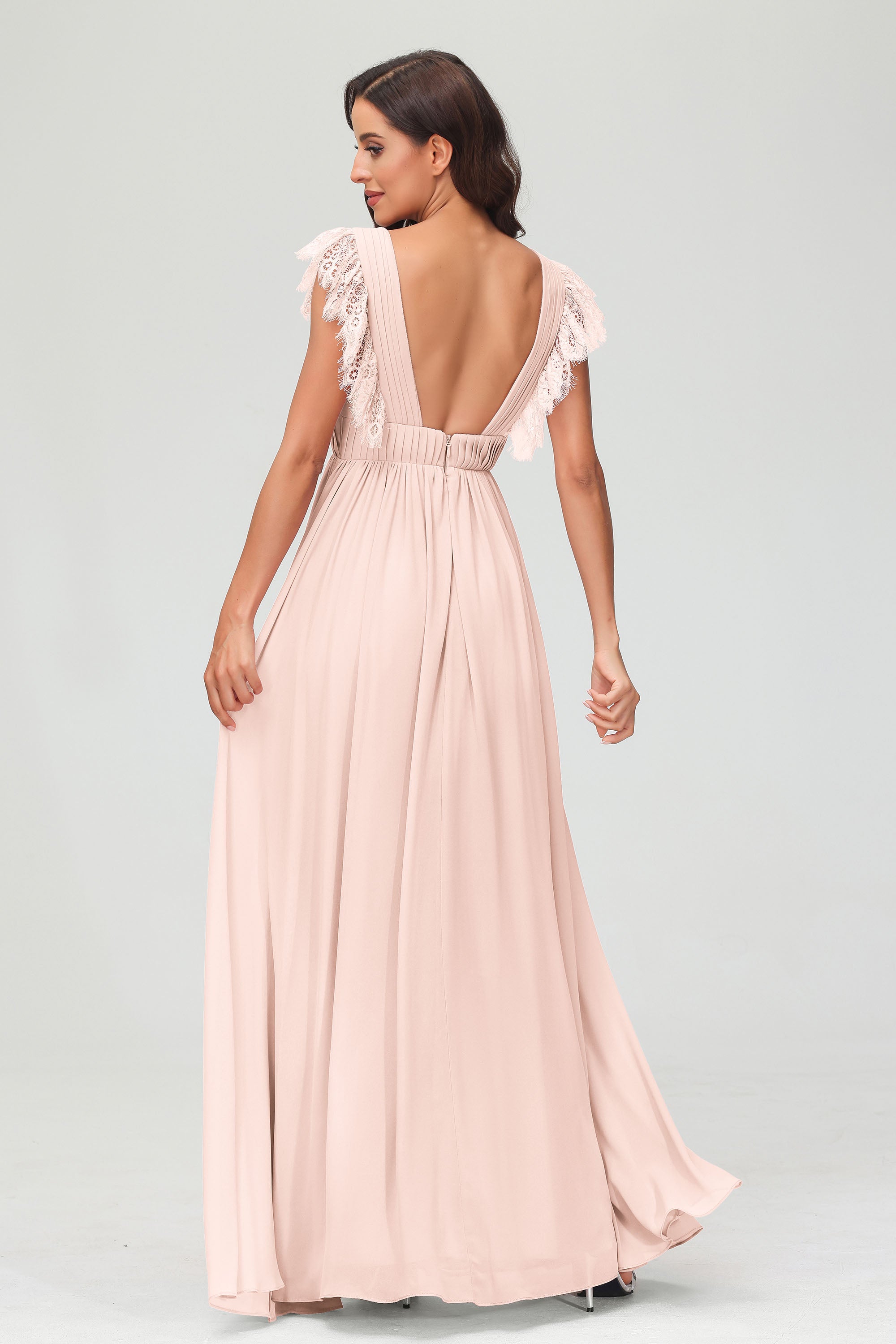 Cap Sleeves Chiffon Formal Evening Dress Floor Length Pleated Bridesmaid Dresses Gowns