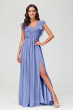 Cap Sleeves Chiffon Formal Evening Dress Floor Length Pleated Bridesmaid Dresses Gowns