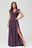 Cap Sleeves Chiffon Formal Evening Dress Floor Length Pleated Bridesmaid Dresses Gowns