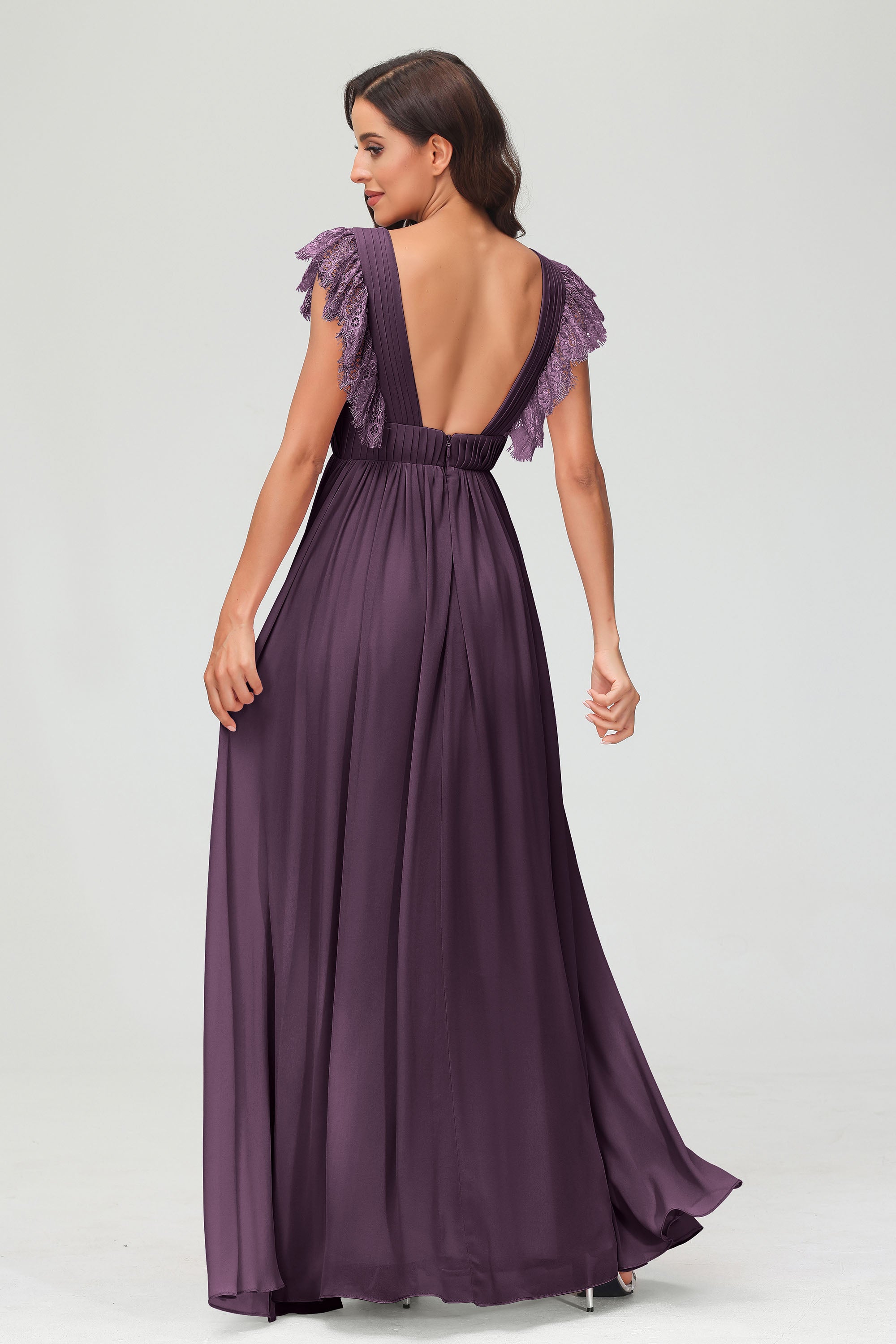 Cap Sleeves Chiffon Formal Evening Dress Floor Length Pleated Bridesmaid Dresses Gowns