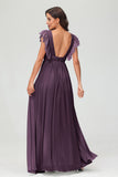 Cap Sleeves Chiffon Formal Evening Dress Floor Length Pleated Bridesmaid Dresses Gowns