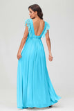 Cap Sleeves Chiffon Formal Evening Dress Floor Length Pleated Bridesmaid Dresses Gowns
