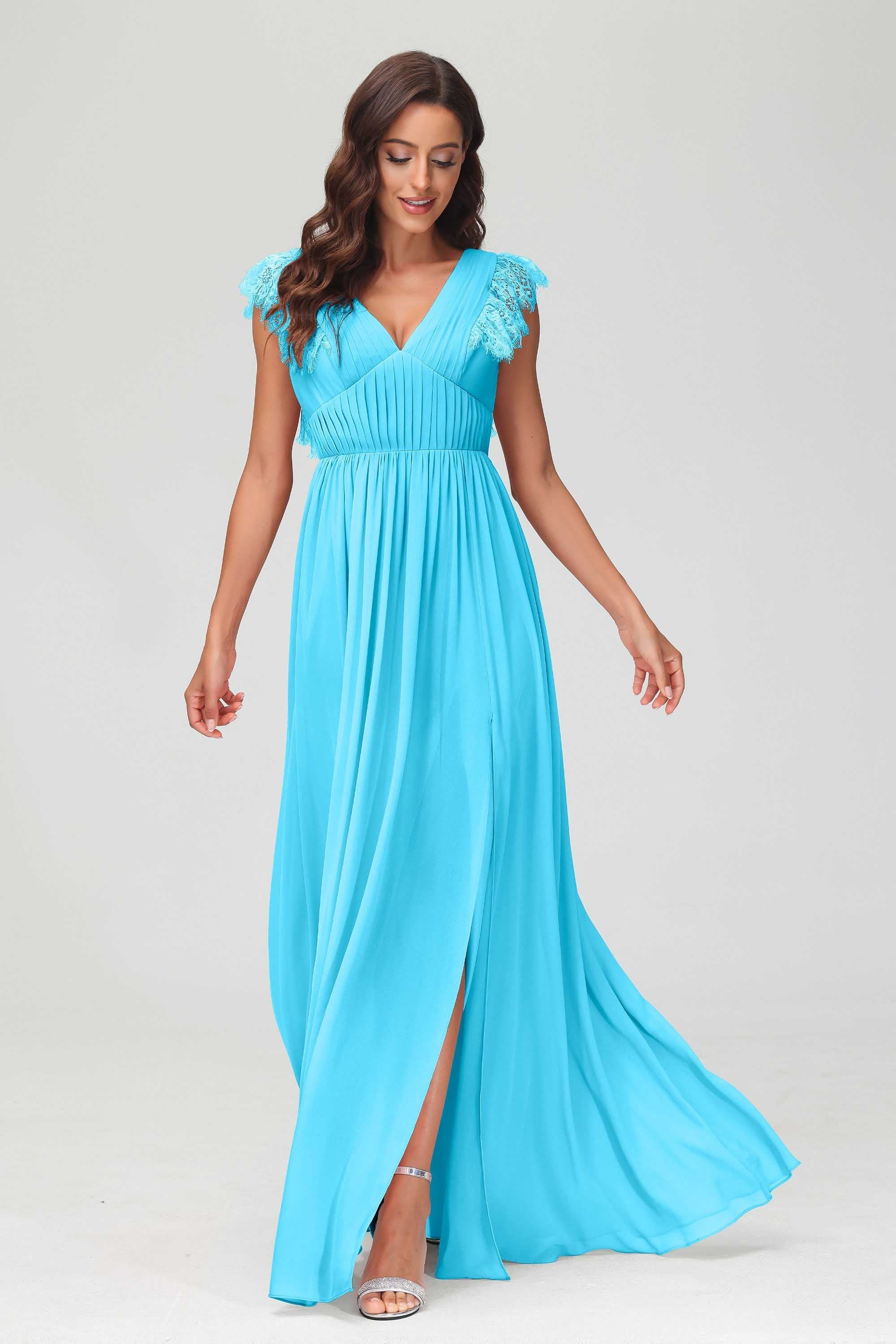 Cap Sleeves Chiffon Formal Evening Dress Floor Length Pleated Bridesmaid Dresses Gowns