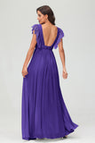 Cap Sleeves Chiffon Formal Evening Dress Floor Length Pleated Bridesmaid Dresses Gowns