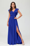 Cap Sleeves Chiffon Formal Evening Dress Floor Length Pleated Bridesmaid Dresses Gowns