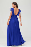 Cap Sleeves Chiffon Formal Evening Dress Floor Length Pleated Bridesmaid Dresses Gowns