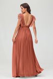 Cap Sleeves Chiffon Formal Evening Dress Floor Length Pleated Bridesmaid Dresses Gowns