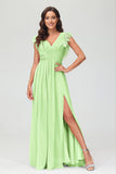 Cap Sleeves Chiffon Formal Evening Dress Floor Length Pleated Bridesmaid Dresses Gowns