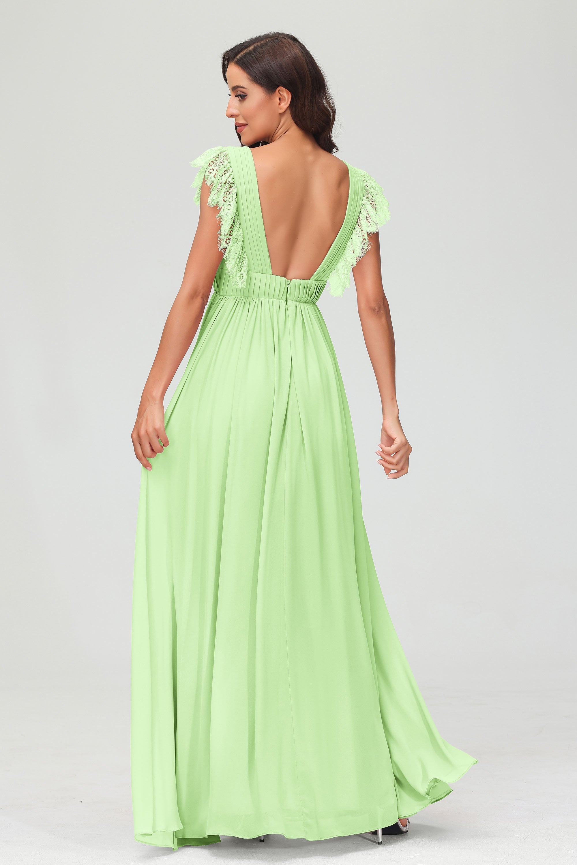 Cap Sleeves Chiffon Formal Evening Dress Floor Length Pleated Bridesmaid Dresses Gowns