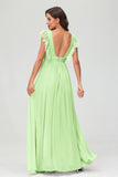 Cap Sleeves Chiffon Formal Evening Dress Floor Length Pleated Bridesmaid Dresses Gowns
