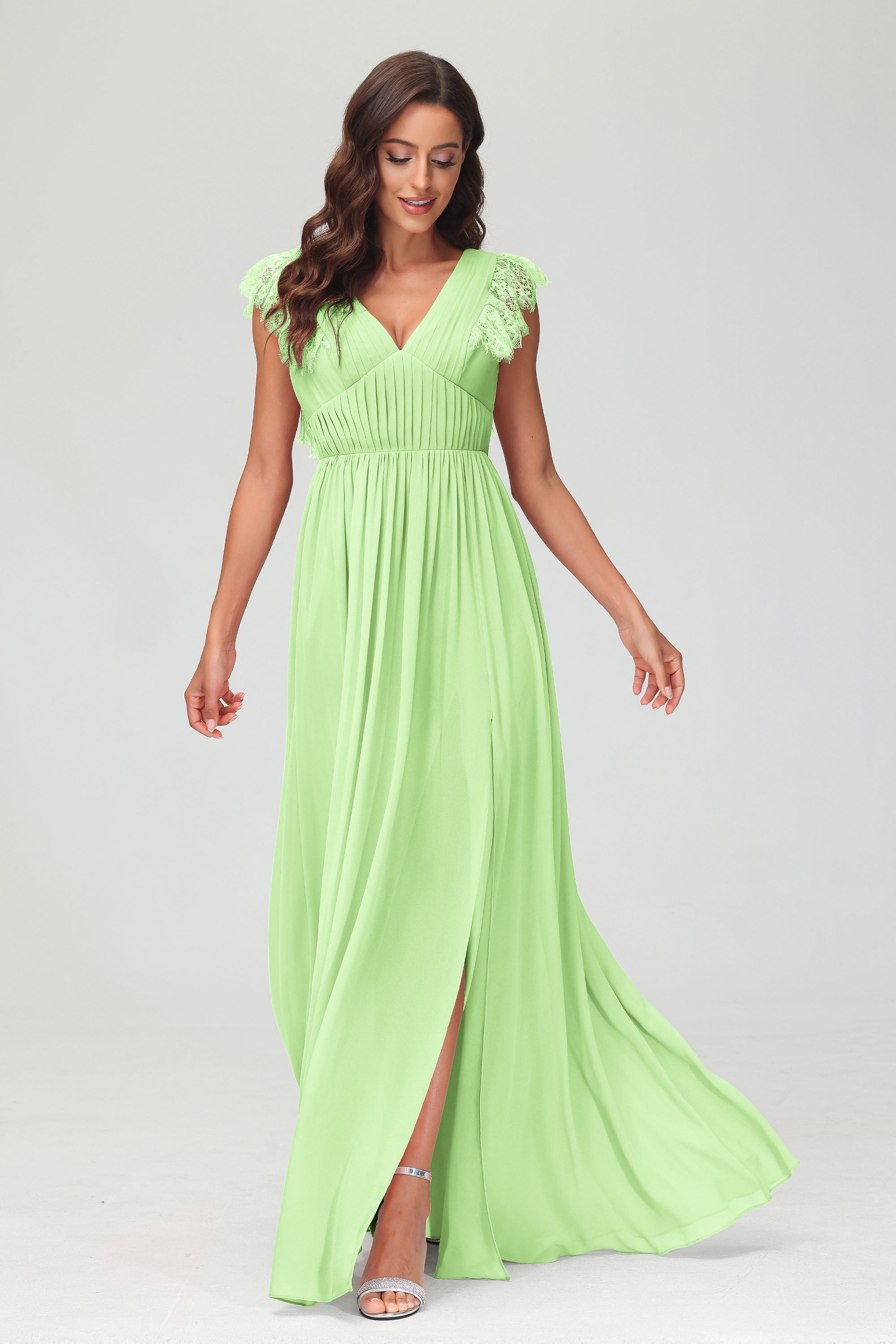 Cap Sleeves Chiffon Formal Evening Dress Floor Length Pleated Bridesmaid Dresses Gowns