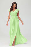Cap Sleeves Chiffon Formal Evening Dress Floor Length Pleated Bridesmaid Dresses Gowns