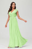 Cap Sleeves Chiffon Formal Evening Dress Floor Length Pleated Bridesmaid Dresses Gowns