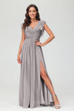 Cap Sleeves Chiffon Formal Evening Dress Floor Length Pleated Bridesmaid Dresses Gowns