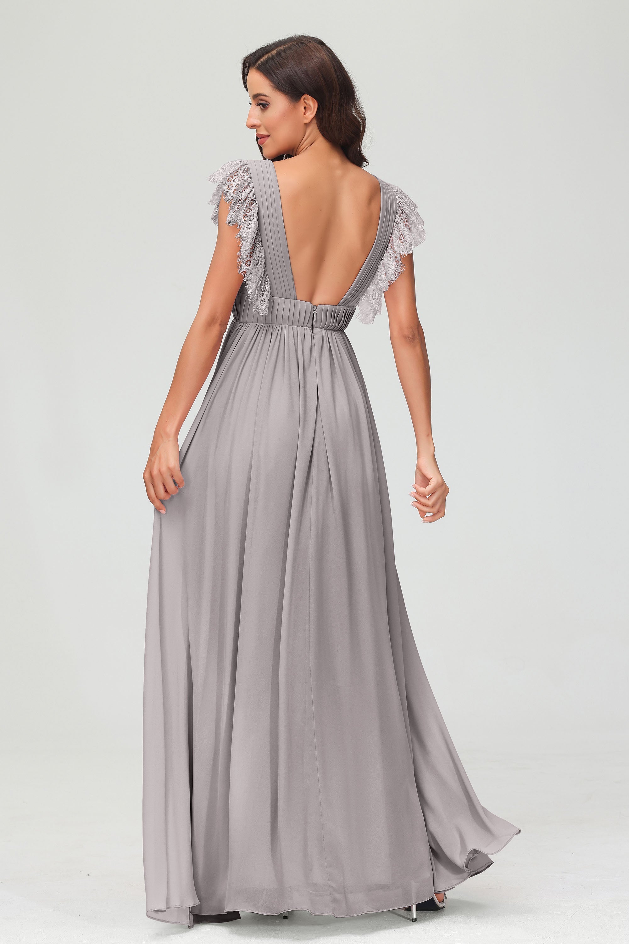 Cap Sleeves Chiffon Formal Evening Dress Floor Length Pleated Bridesmaid Dresses Gowns