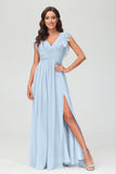 Cap Sleeves Chiffon Formal Evening Dress Floor Length Pleated Bridesmaid Dresses Gowns