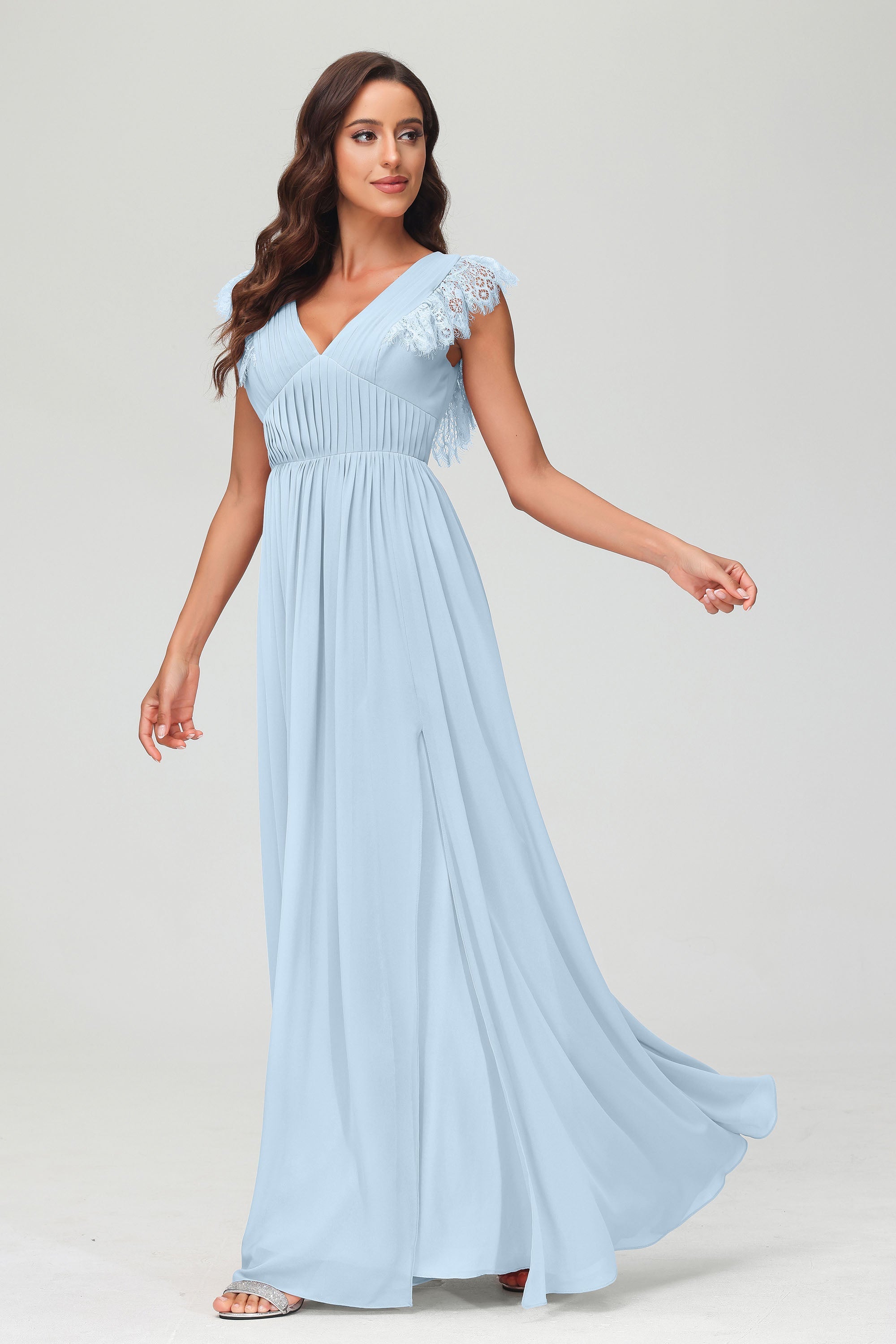 Cap Sleeves Chiffon Formal Evening Dress Floor Length Pleated Bridesmaid Dresses Gowns