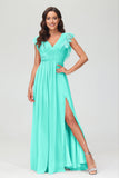 Cap Sleeves Chiffon Formal Evening Dress Floor Length Pleated Bridesmaid Dresses Gowns