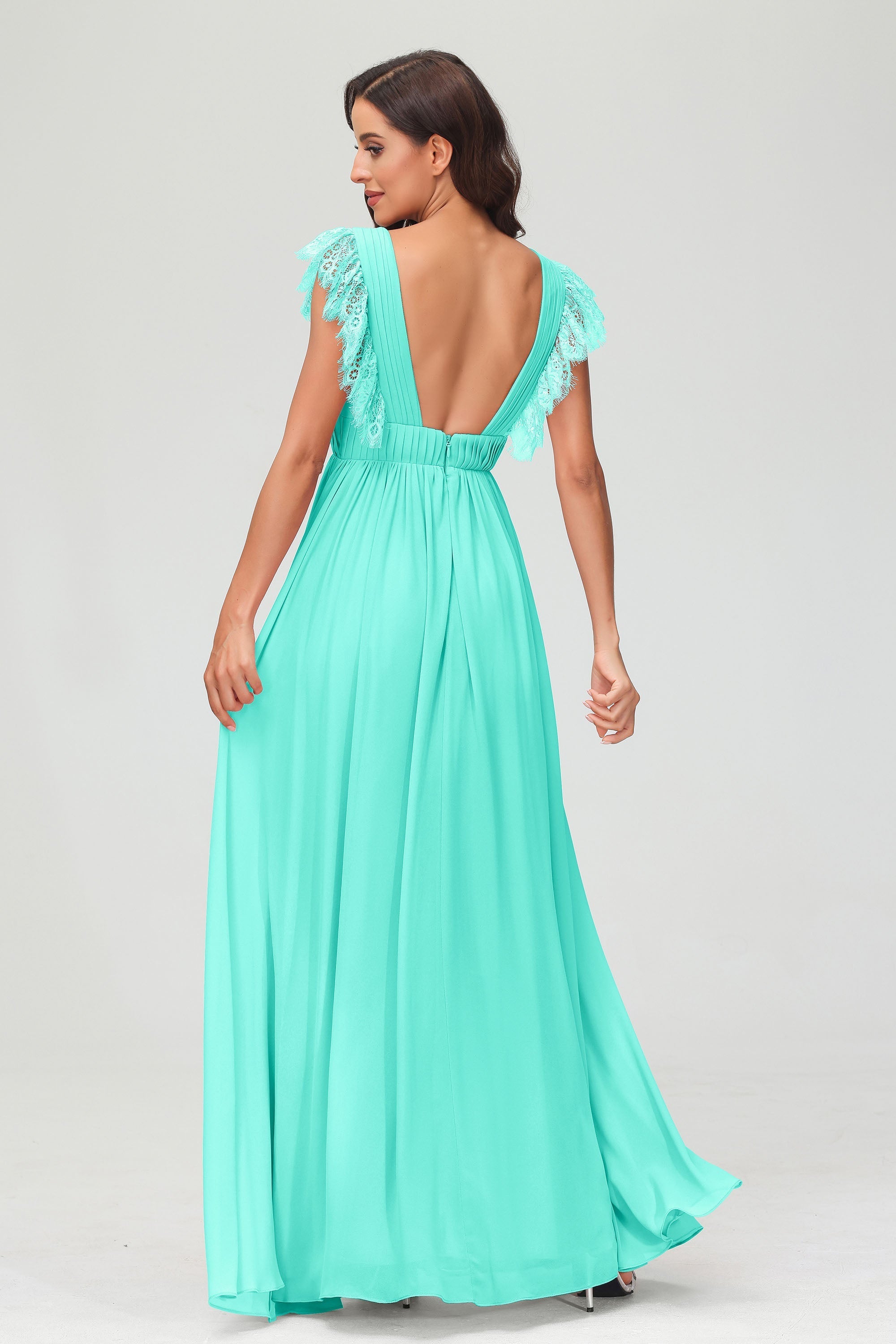Cap Sleeves Chiffon Formal Evening Dress Floor Length Pleated Bridesmaid Dresses Gowns