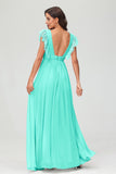 Cap Sleeves Chiffon Formal Evening Dress Floor Length Pleated Bridesmaid Dresses Gowns