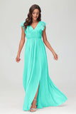 Cap Sleeves Chiffon Formal Evening Dress Floor Length Pleated Bridesmaid Dresses Gowns