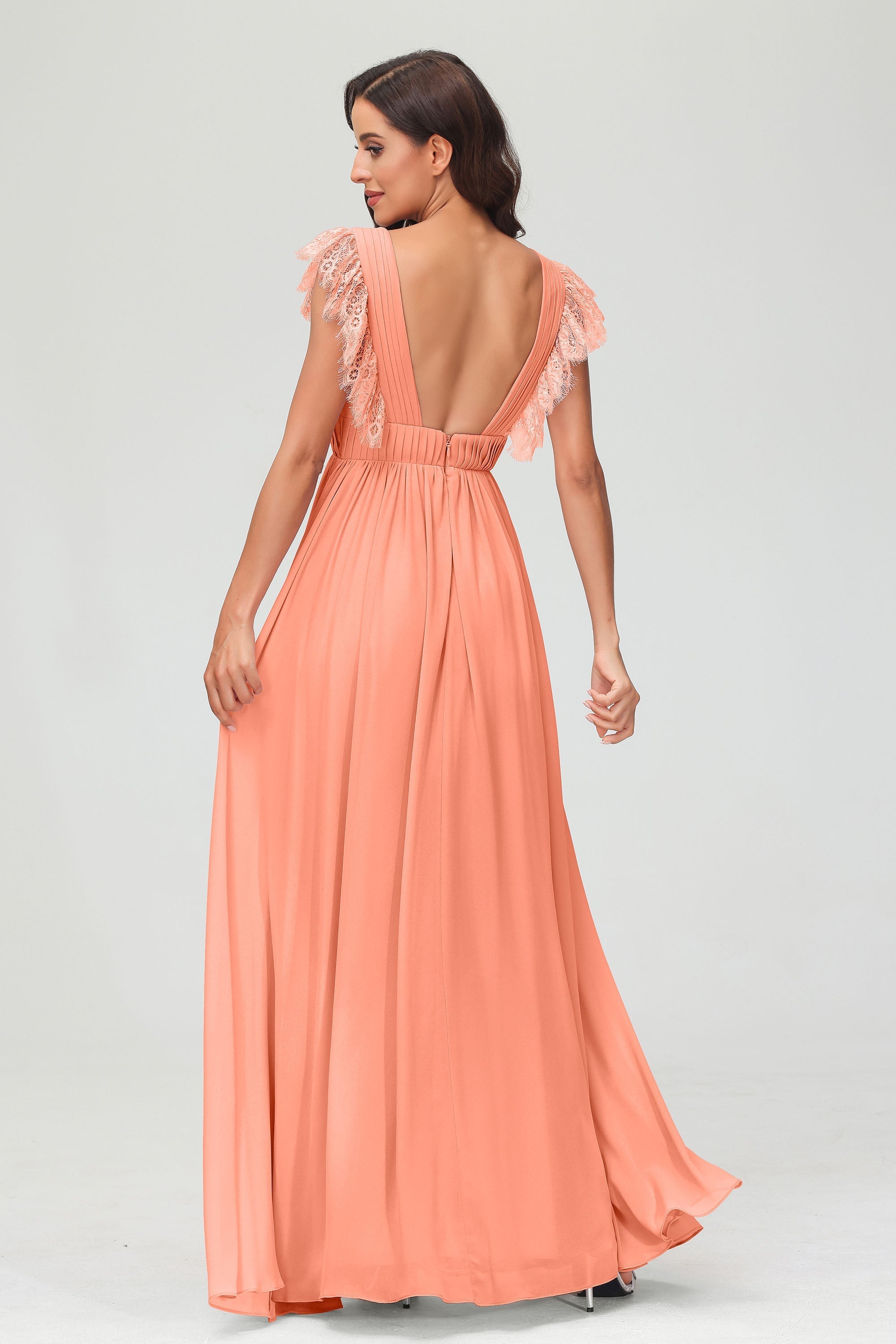 Cap Sleeves Chiffon Formal Evening Dress Floor Length Pleated Bridesmaid Dresses Gowns