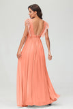Cap Sleeves Chiffon Formal Evening Dress Floor Length Pleated Bridesmaid Dresses Gowns