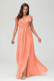 Cap Sleeves Chiffon Formal Evening Dress Floor Length Pleated Bridesmaid Dresses Gowns