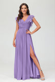 Cap Sleeves Chiffon Formal Evening Dress Floor Length Pleated Bridesmaid Dresses Gowns