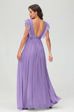 Cap Sleeves Chiffon Formal Evening Dress Floor Length Pleated Bridesmaid Dresses Gowns