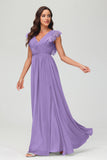 Cap Sleeves Chiffon Formal Evening Dress Floor Length Pleated Bridesmaid Dresses Gowns