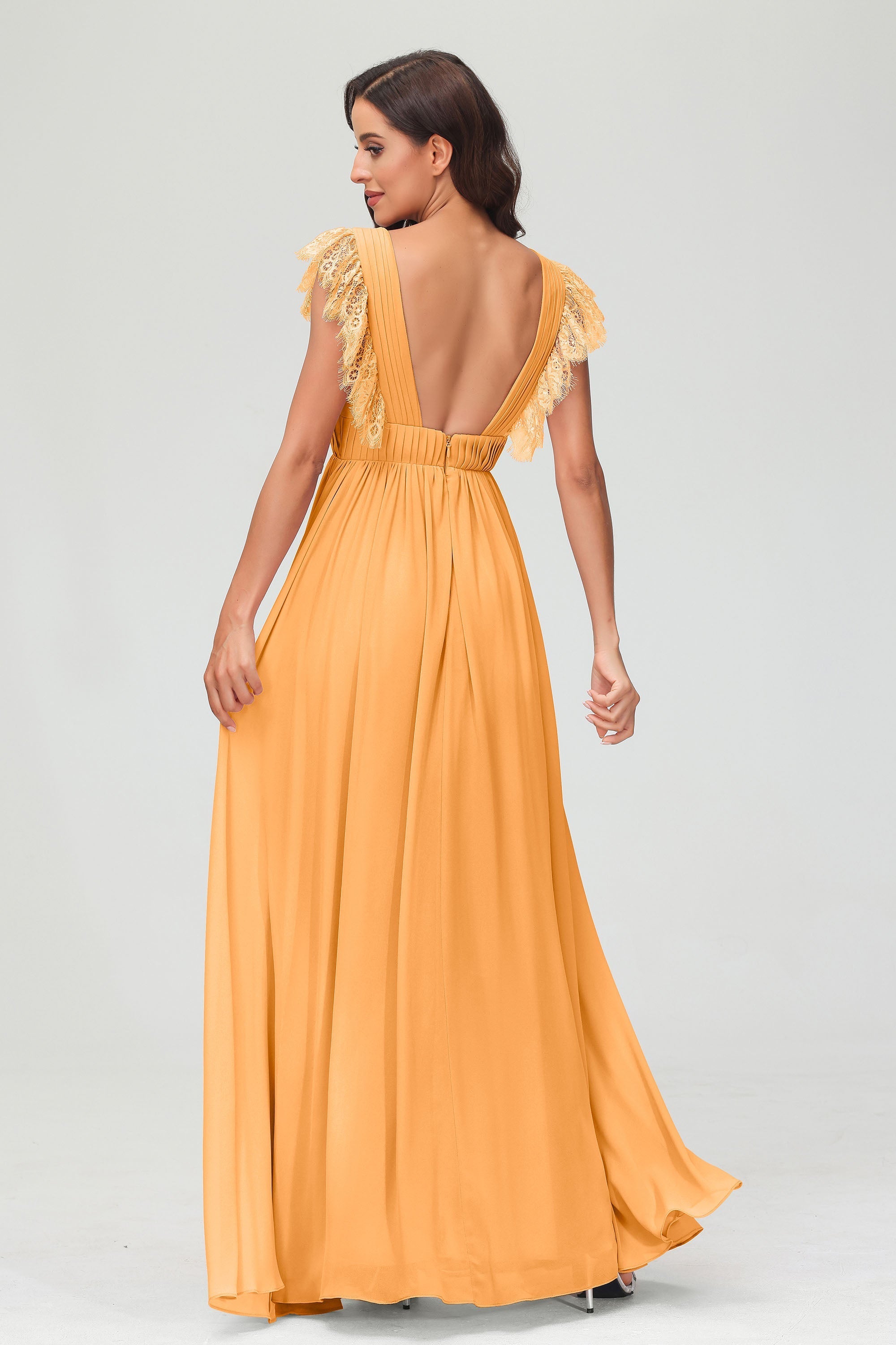 Cap Sleeves Chiffon Formal Evening Dress Floor Length Pleated Bridesmaid Dresses Gowns