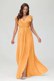 Cap Sleeves Chiffon Formal Evening Dress Floor Length Pleated Bridesmaid Dresses Gowns