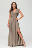 Cap Sleeves Chiffon Formal Evening Dress Floor Length Pleated Bridesmaid Dresses Gowns