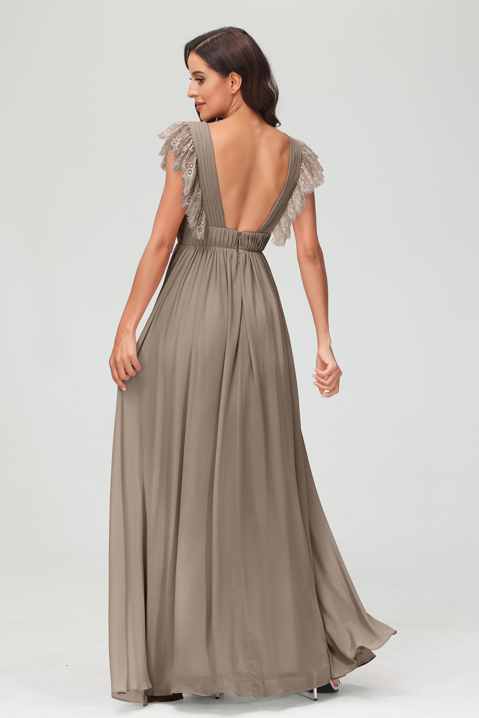Cap Sleeves Chiffon Formal Evening Dress Floor Length Pleated Bridesmaid Dresses Gowns