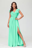 Cap Sleeves Chiffon Formal Evening Dress Floor Length Pleated Bridesmaid Dresses Gowns