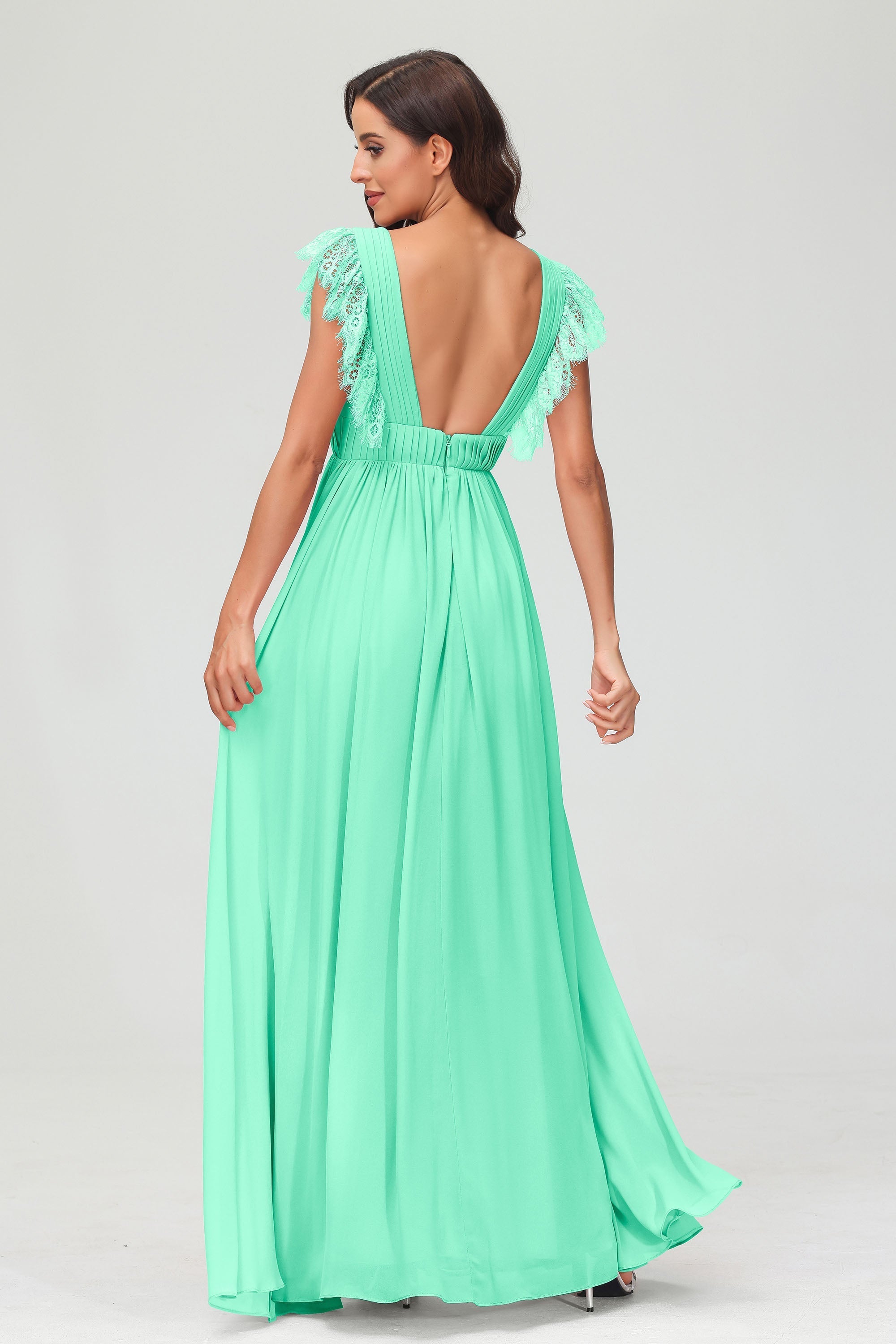 Cap Sleeves Chiffon Formal Evening Dress Floor Length Pleated Bridesmaid Dresses Gowns