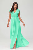 Cap Sleeves Chiffon Formal Evening Dress Floor Length Pleated Bridesmaid Dresses Gowns